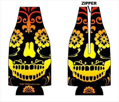 Zipper Style Bottle Cooler - Pretty Skull - Image 2